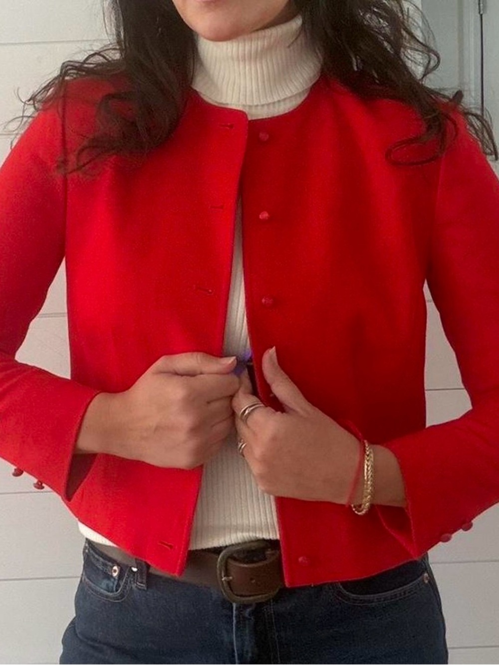 Vintage Pendleton Red Women's Button-Front Wool Jacket - Bolero Jacket